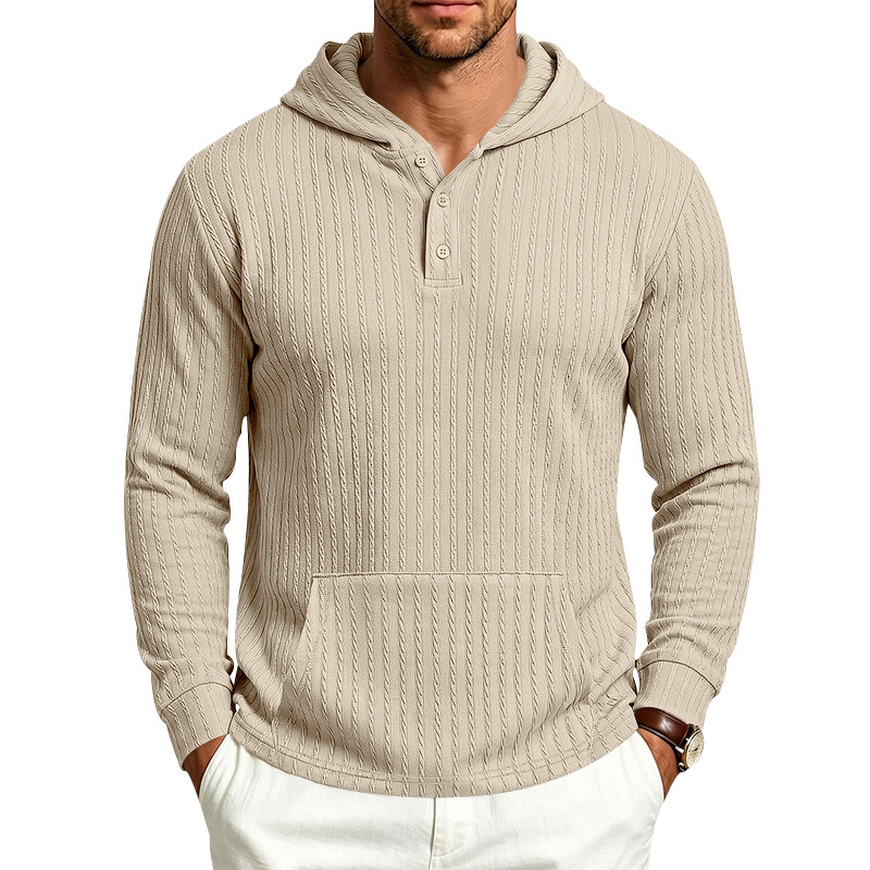 para hombre Hooded Henley de manga larga | Relaxed Textured Pockecamiseta