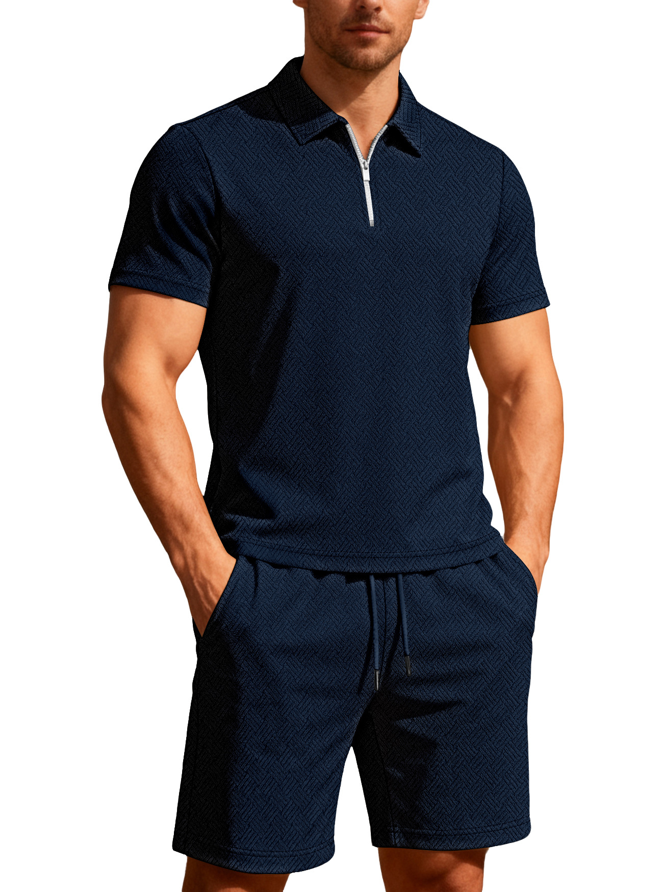 para hombre de manga corta Zip Polo shorts Set