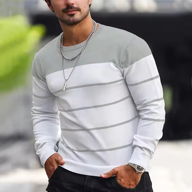 Casual rayas Round Neck tejido Sweater para hombre