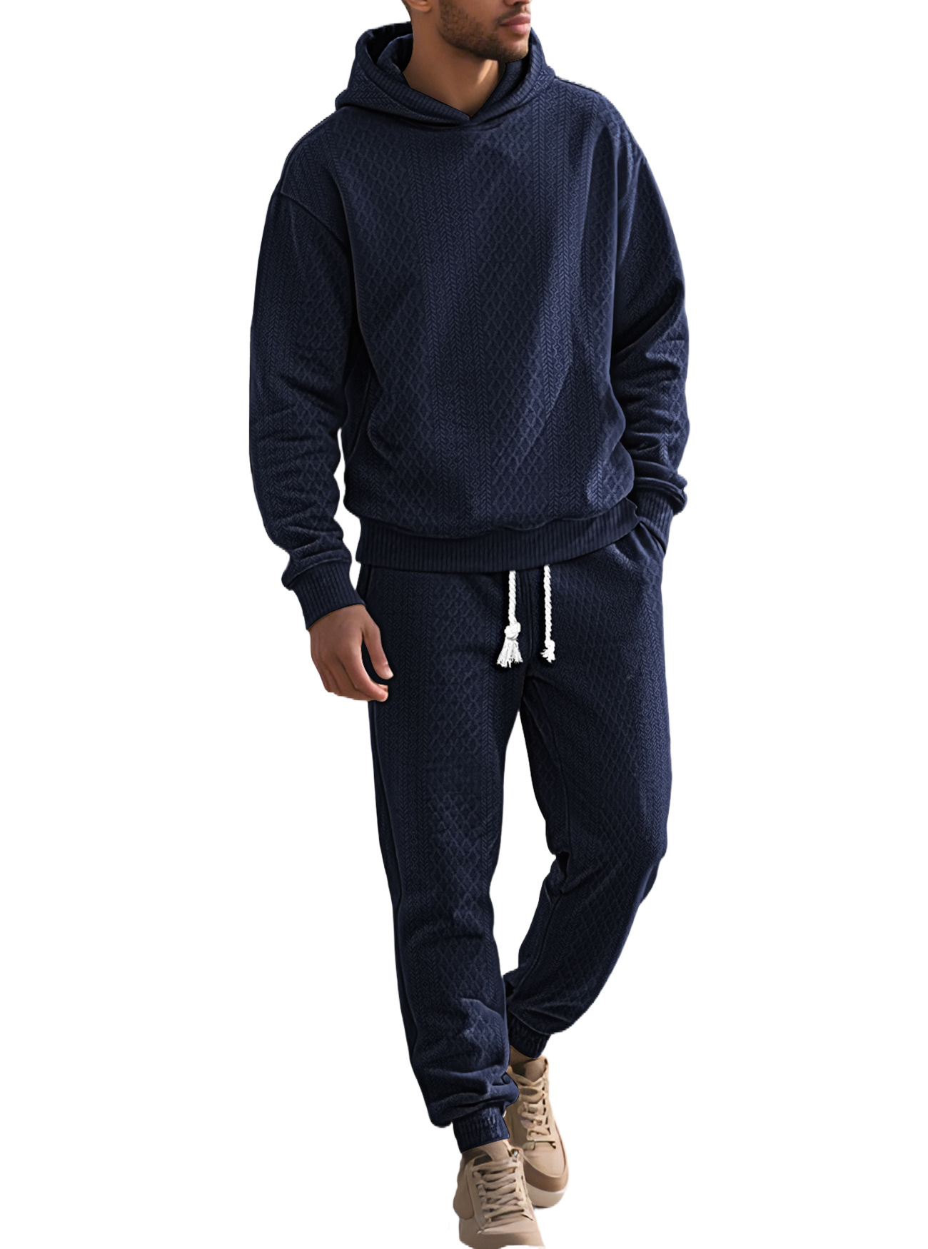 para hombre Relaxed de manga larga Jacquard sudadera con capucha & pantalón Set