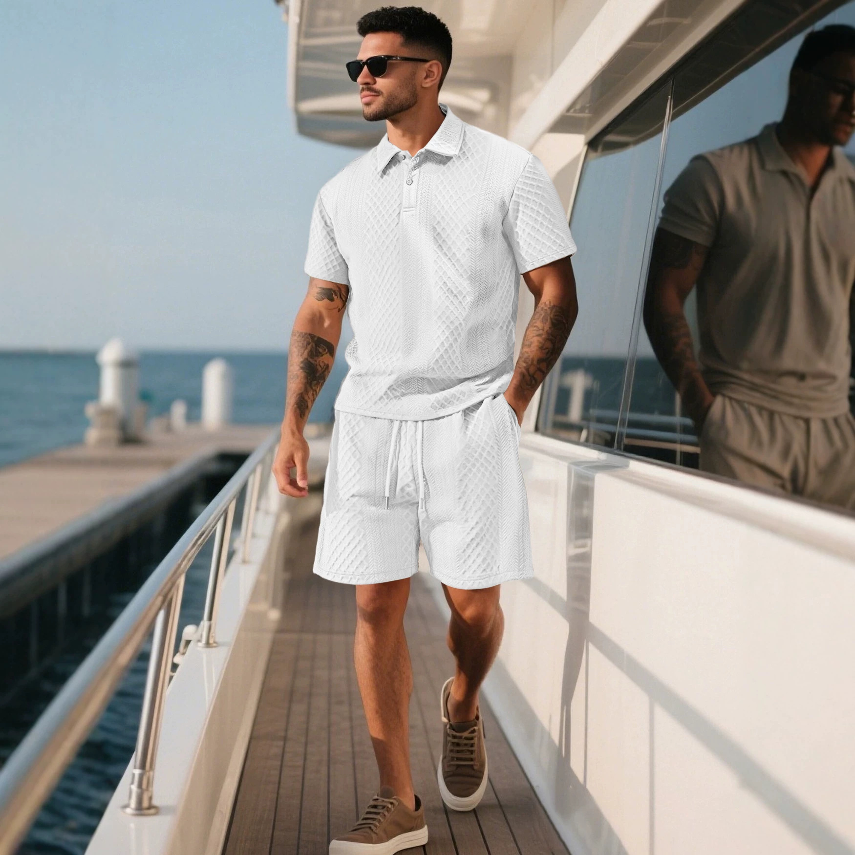 para hombre tejido de manga corta camisa polo set