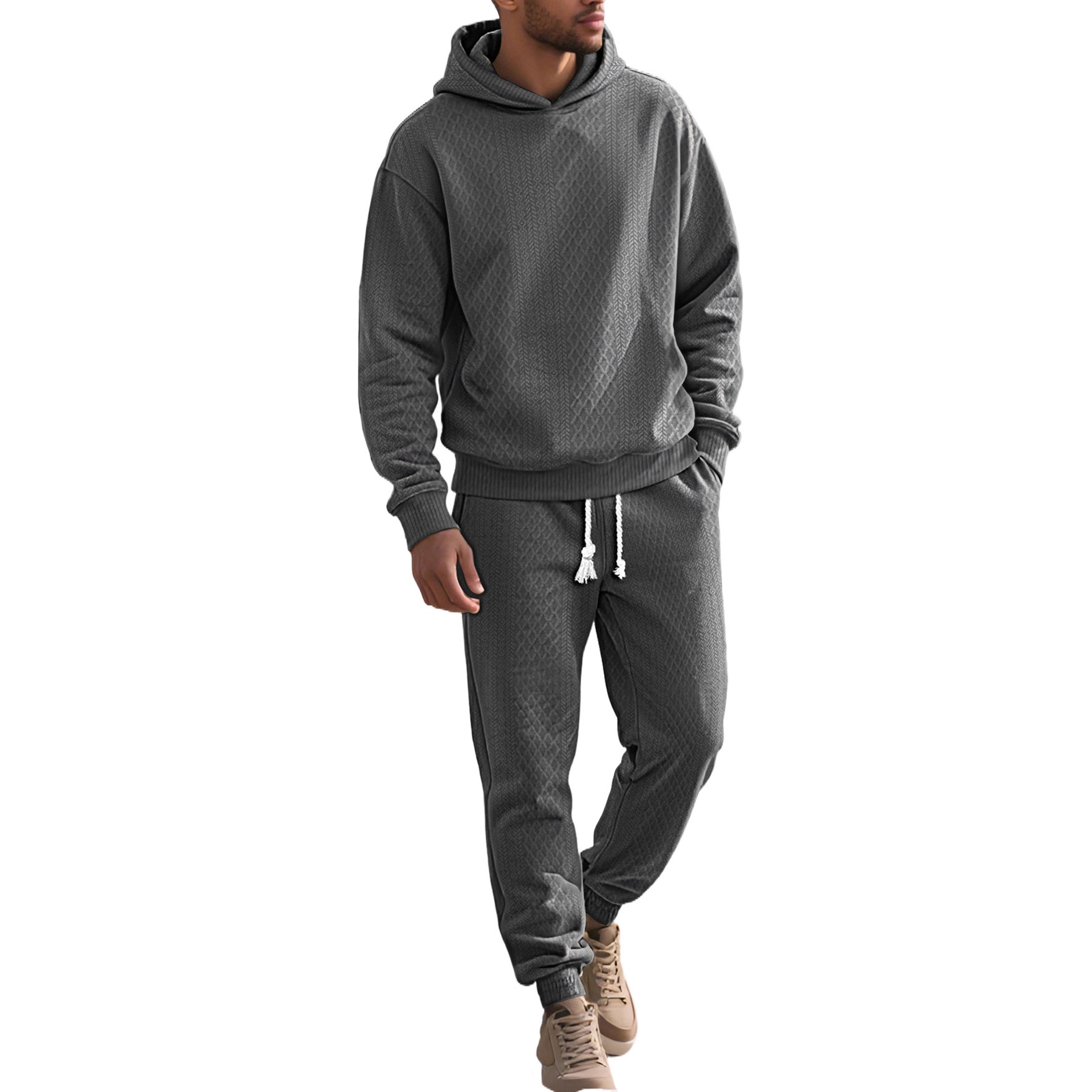 para hombre Relaxed de manga larga Jacquard sudadera con capucha & pantalón Set