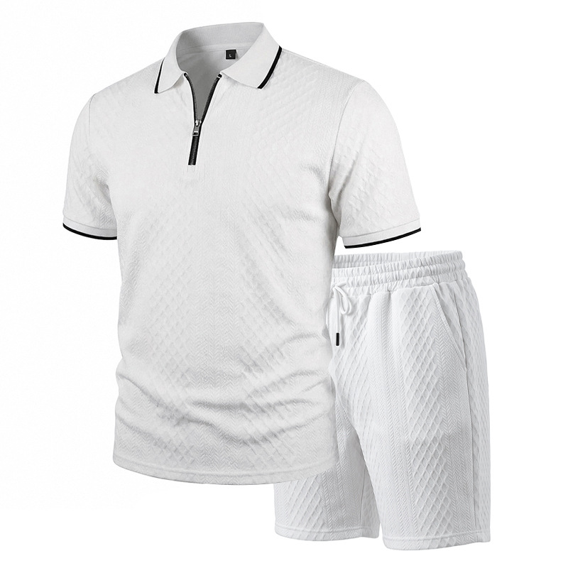 para hombre Jacquard camisa polo & shorts Set | Relaxed con cierre Commuter 2-Piece