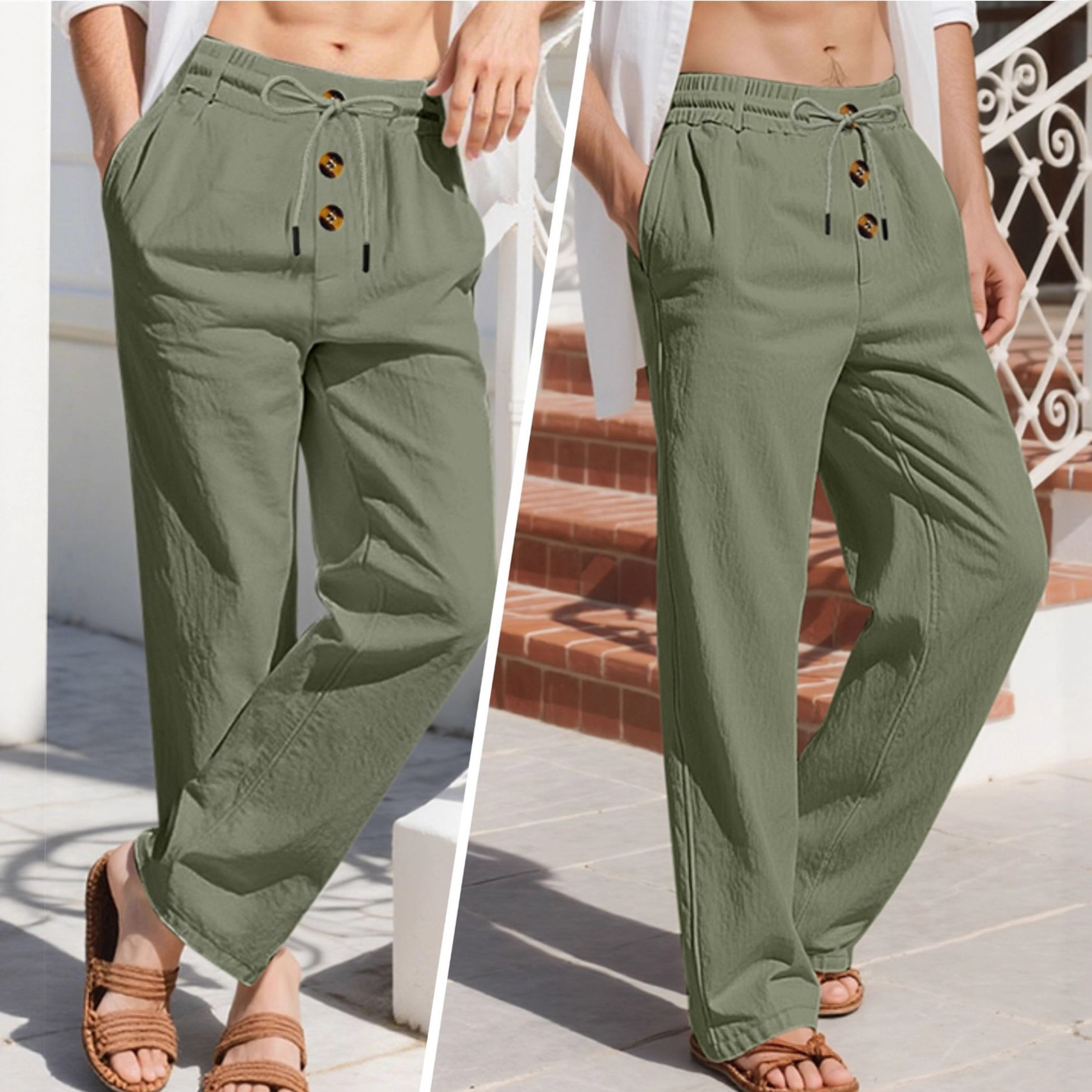 para hombre de lino Relaxed Straight-Leg pantalón