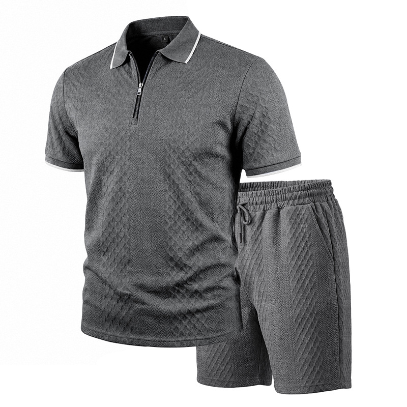 para hombre Jacquard camisa polo & shorts Set | Relaxed con cierre Commuter 2-Piece