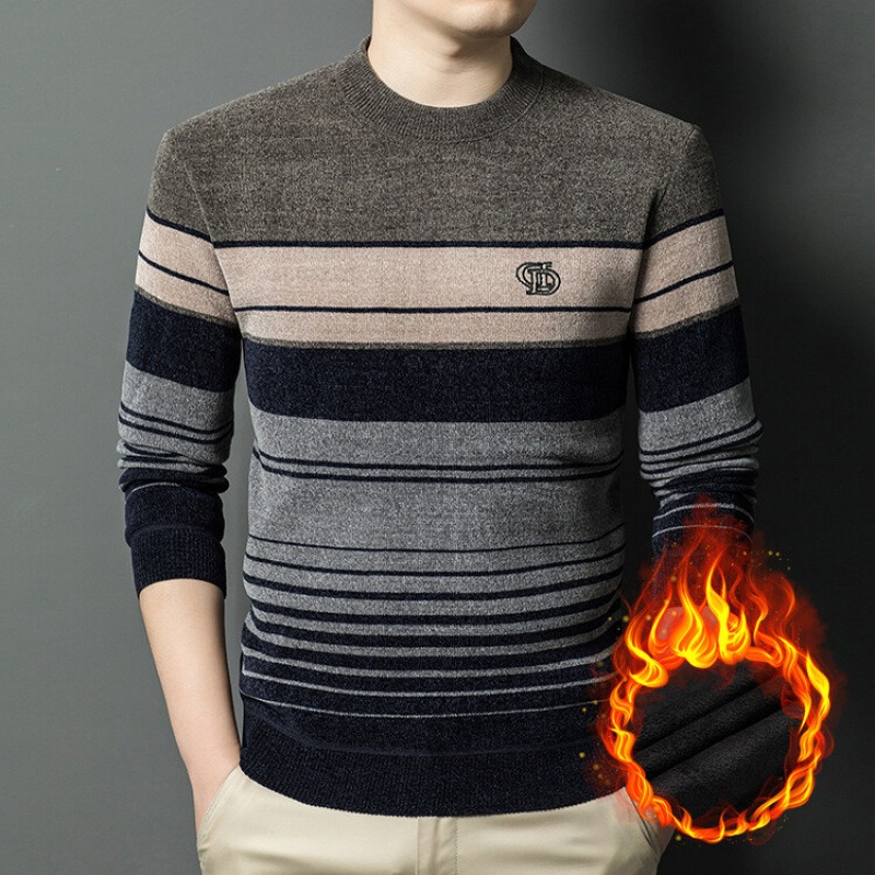 Thickened Plush Warm tejidoted Sweater Colorblock Round Neck Sweater para hombre