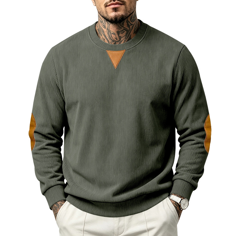 para hombre Corduroy Crew Neck Sweacamiseta | Relaxed Fit Embroidered de manga larga Top
