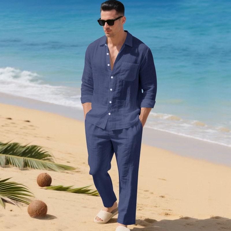 para hombre de lino camisa & pantalón Set