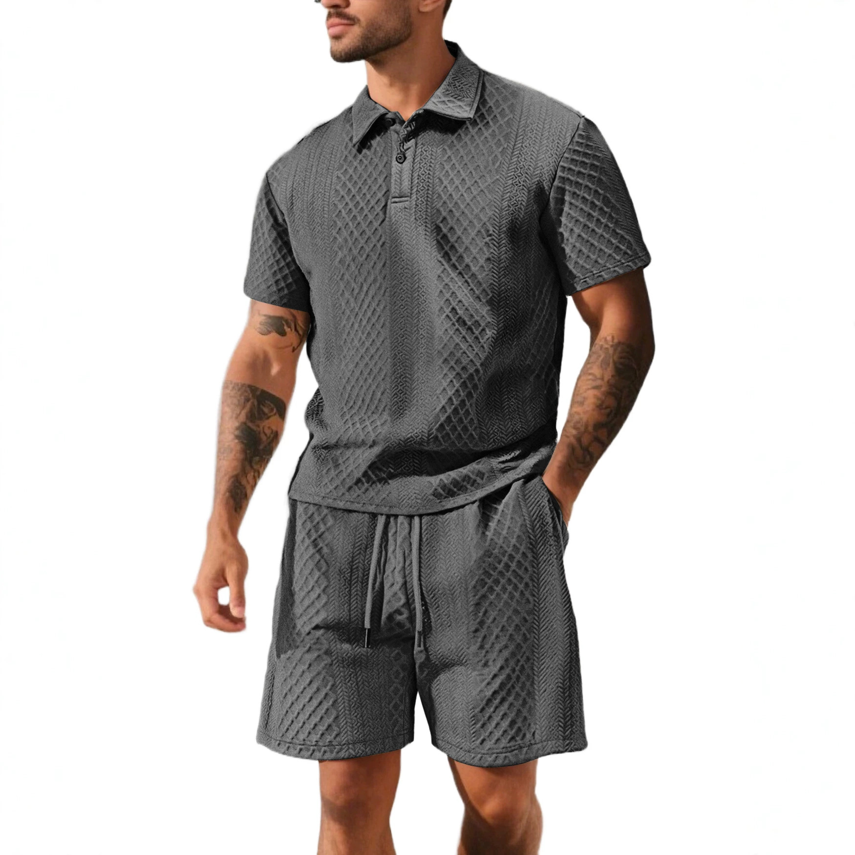 para hombre tejido de manga corta camisa polo set