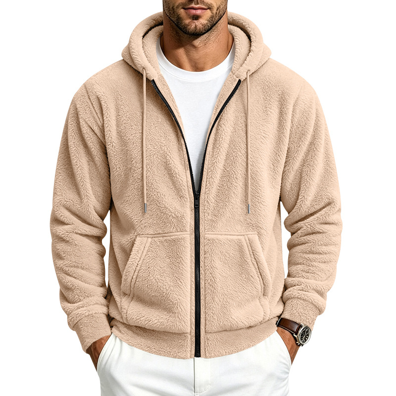 holgado-fitting double-sided Arctic fleece para hombre con cierre cardigan sudadera con capucha