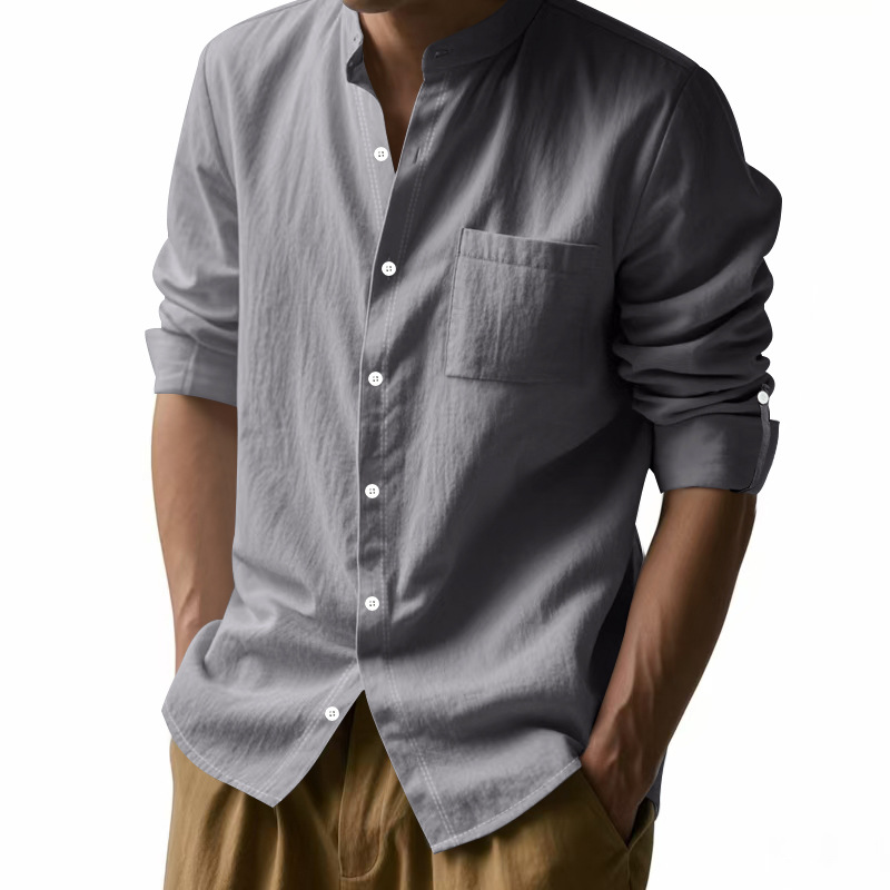 para hombre de lino Stand Collar camisa