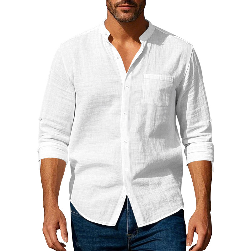 para hombre de lino Stand Collar camisa