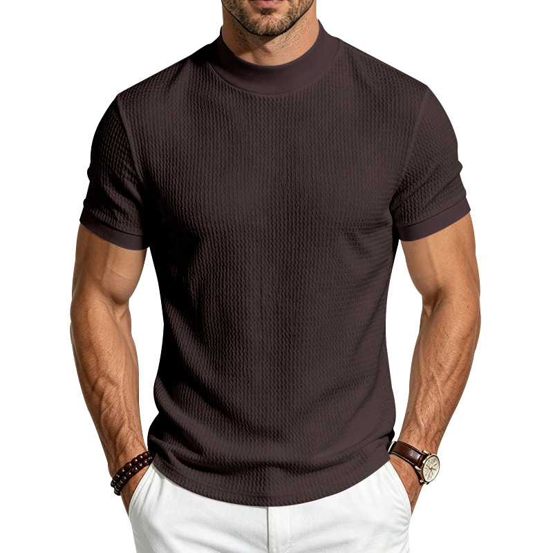 para hombre Solid Jacquard Mock Neck camisa | de corte entallado Minimalist de manga corta Top