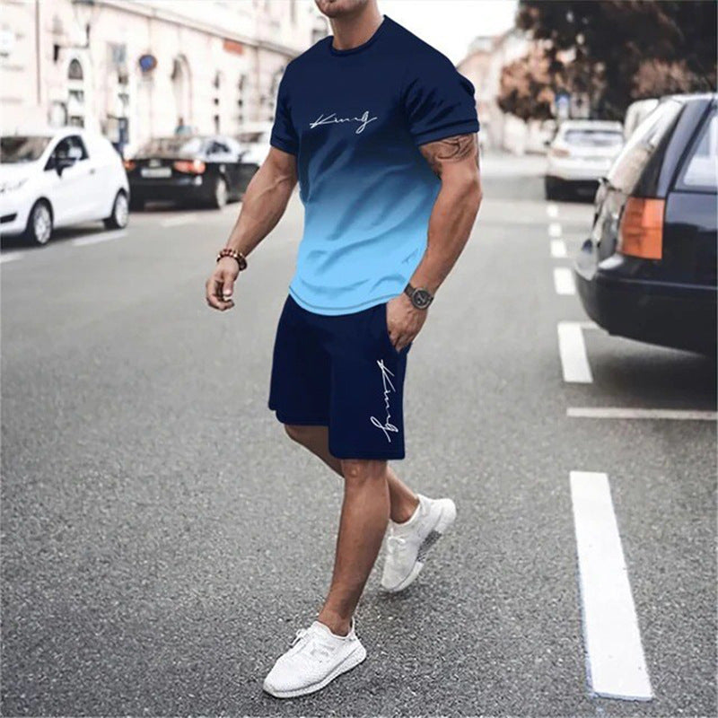 Camiseta 🏖️Summer Cool Deal: ONLY ￡15.99!!😎 Gradient Color & shorts Set para hombre