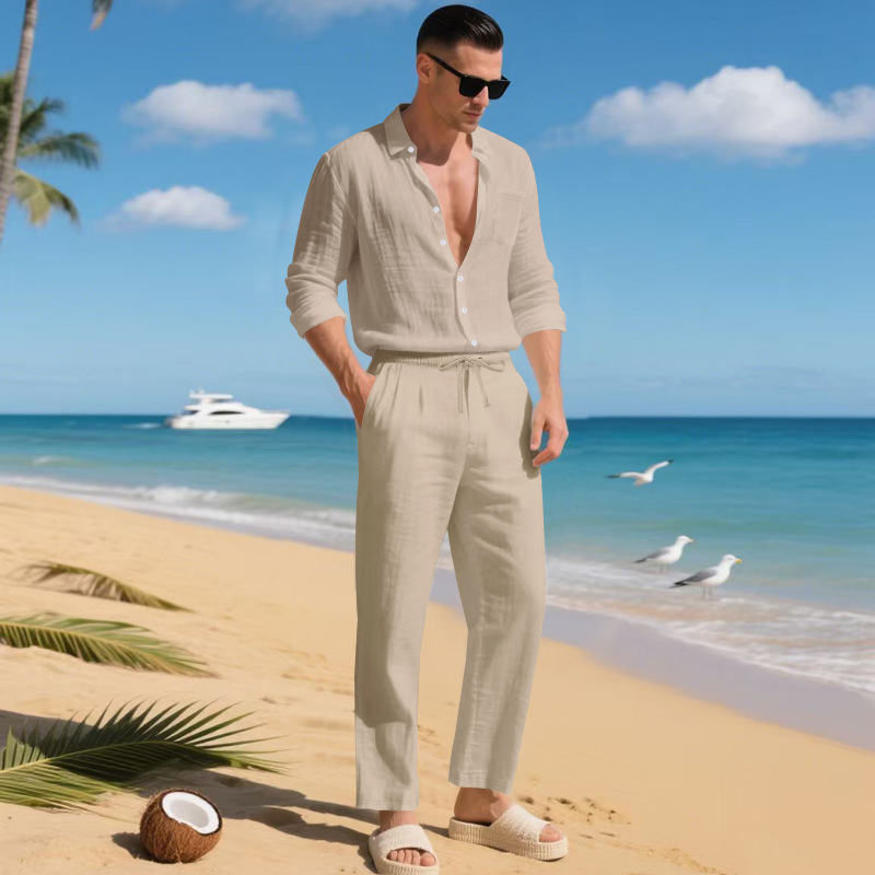 para hombre de lino camisa & pantalón Set