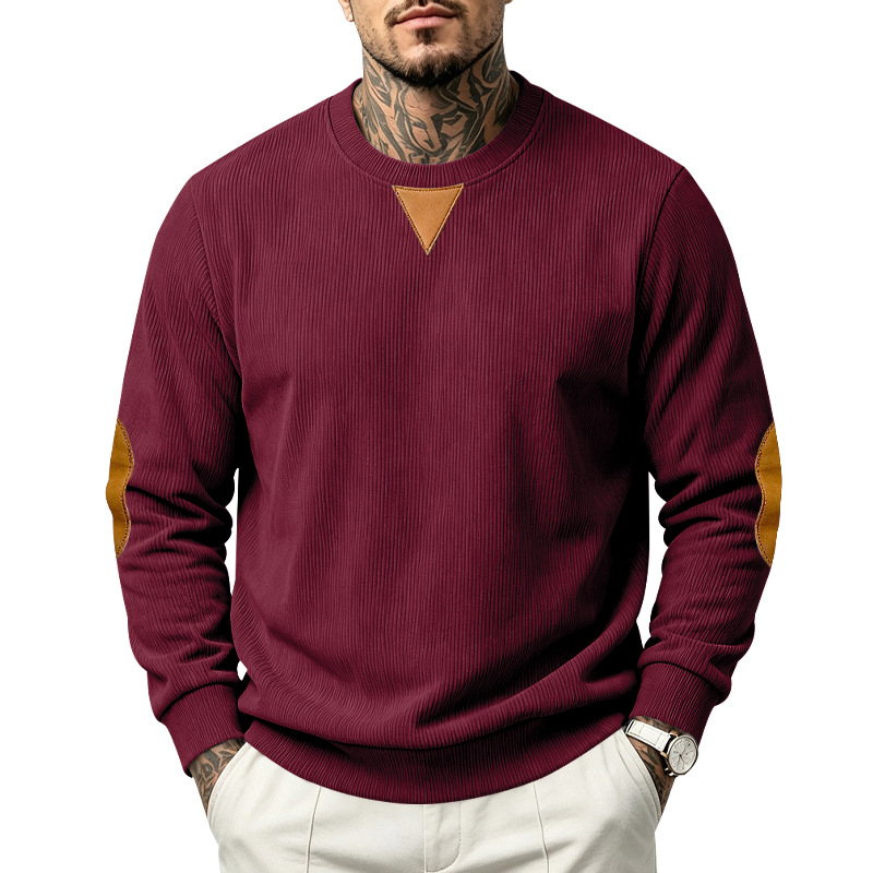 para hombre Corduroy Crew Neck Sweacamiseta | Relaxed Fit Embroidered de manga larga Top