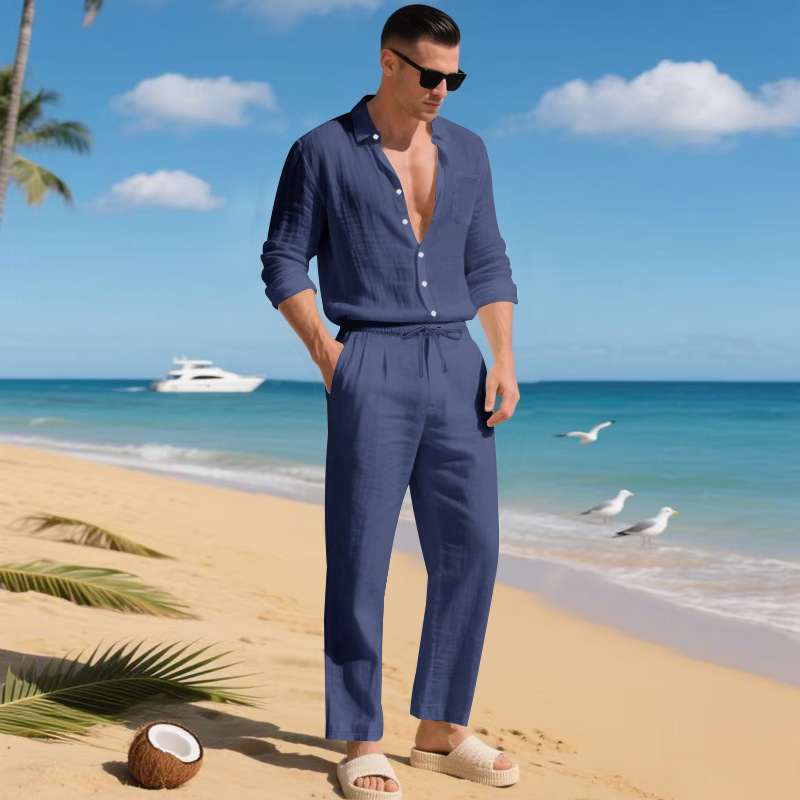 para hombre de lino camisa & pantalón Set