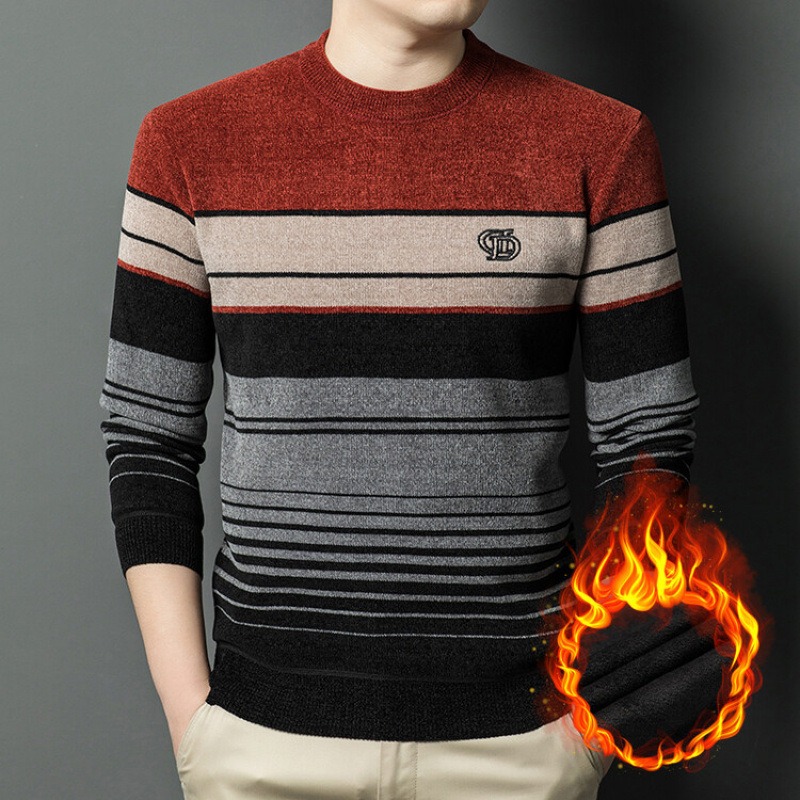 Thickened Plush Warm tejidoted Sweater Colorblock Round Neck Sweater para hombre