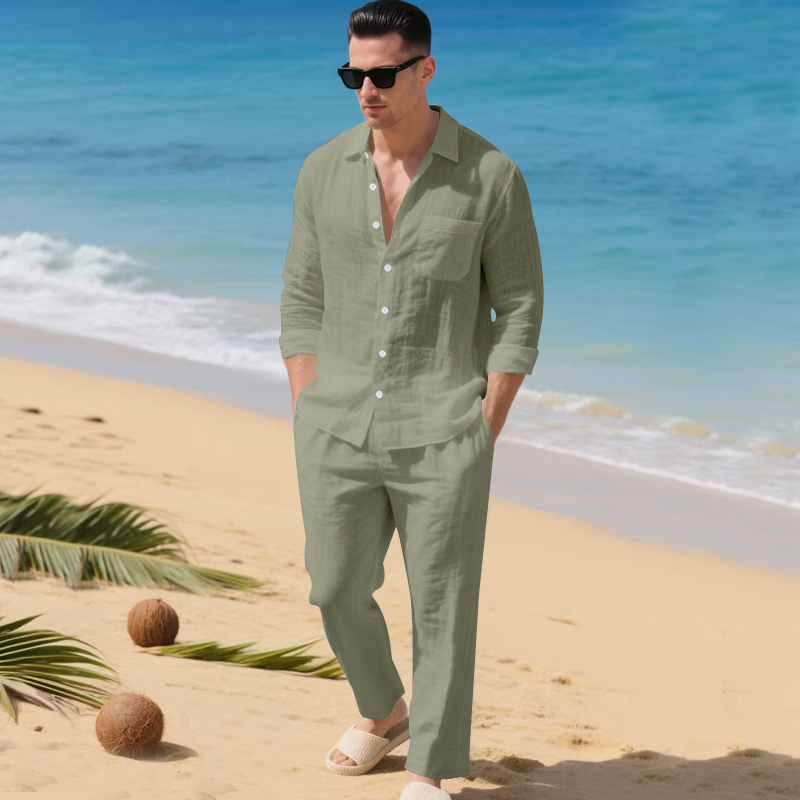 para hombre de lino camisa & pantalón Set