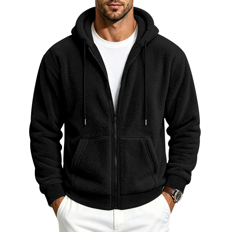 holgado-fitting double-sided Arctic fleece para hombre con cierre cardigan sudadera con capucha