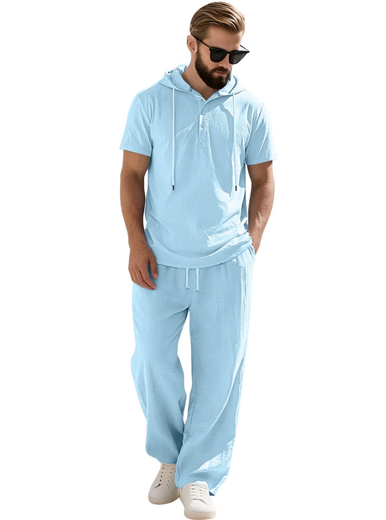 para hombre de manga corta sudadera con capucha & pantalón Set