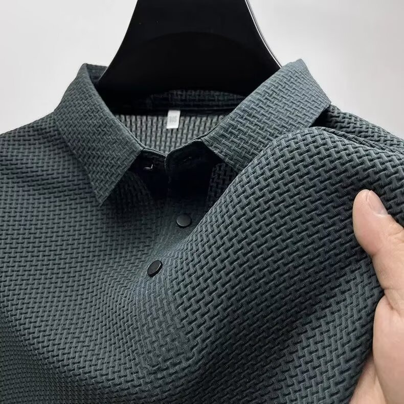 Camisa polo Ice seda Thin Mesh transpirable solapa de manga corta