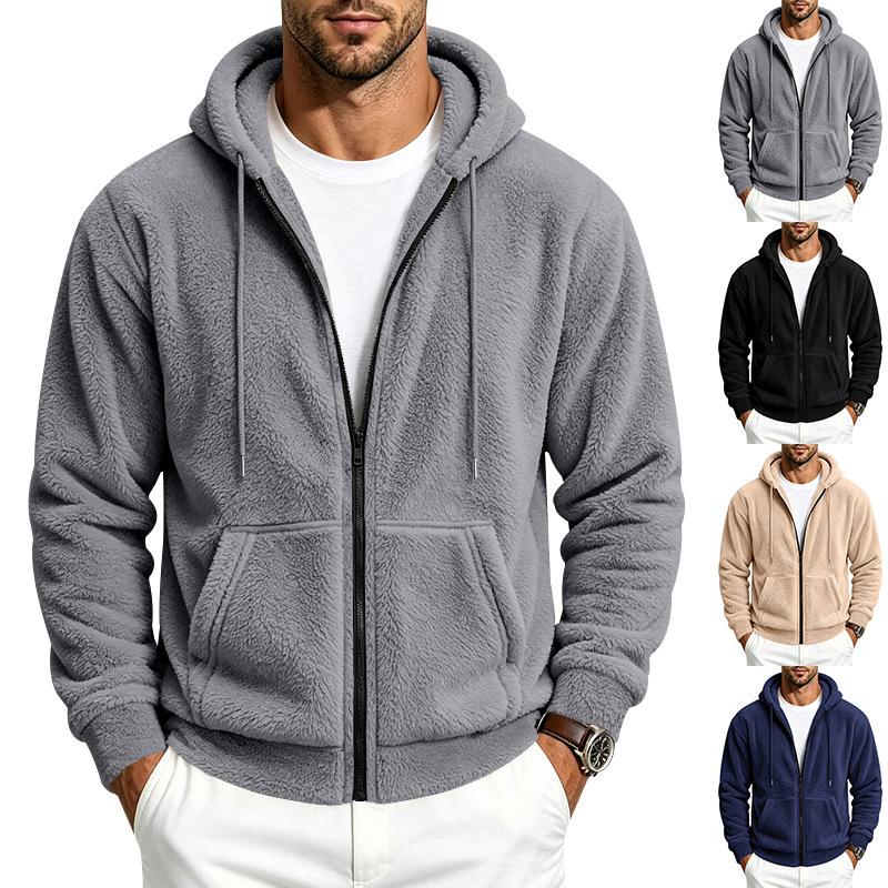 holgado-fitting double-sided Arctic fleece para hombre con cierre cardigan sudadera con capucha
