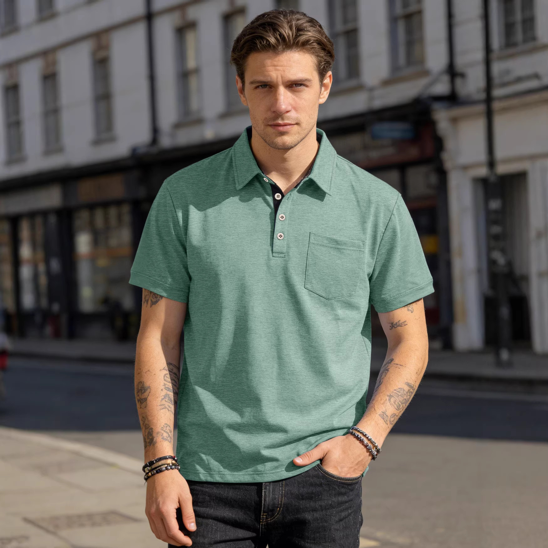para hombre tejido de manga corta camisa polo