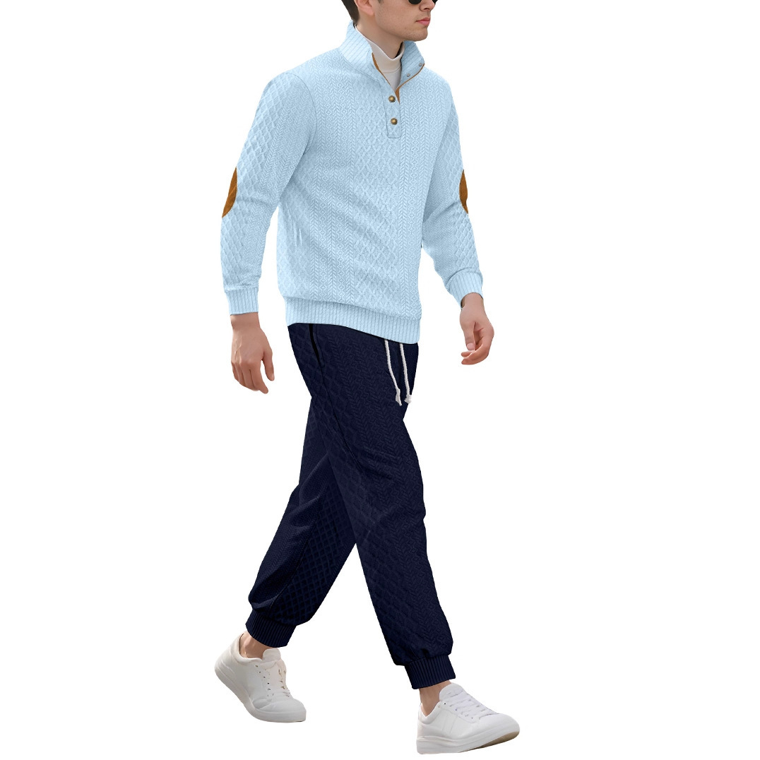 para hombre Stand Collar de manga larga Jacquard Sweacamiseta & pantalón Set