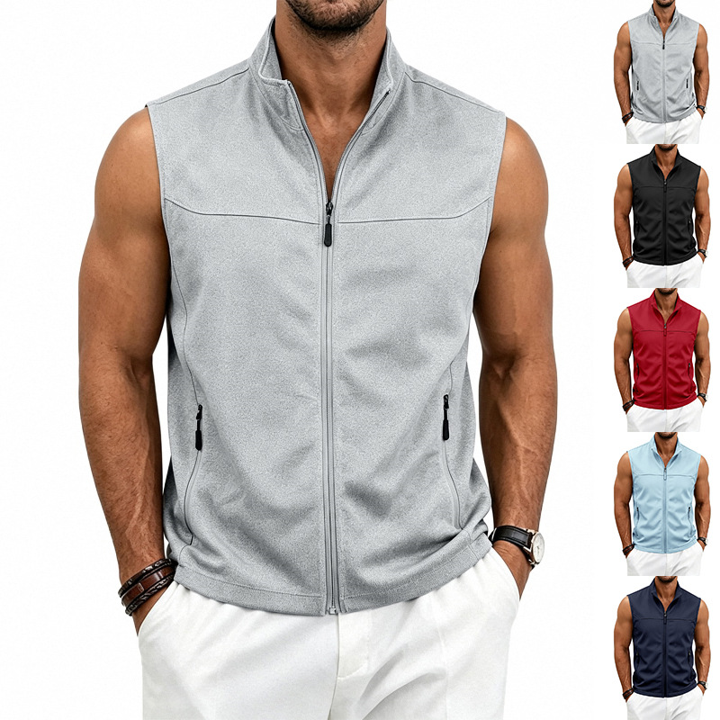 para hombre con cierre Sleeveless Vest | holgado Fit Breathable Pocket Gilet