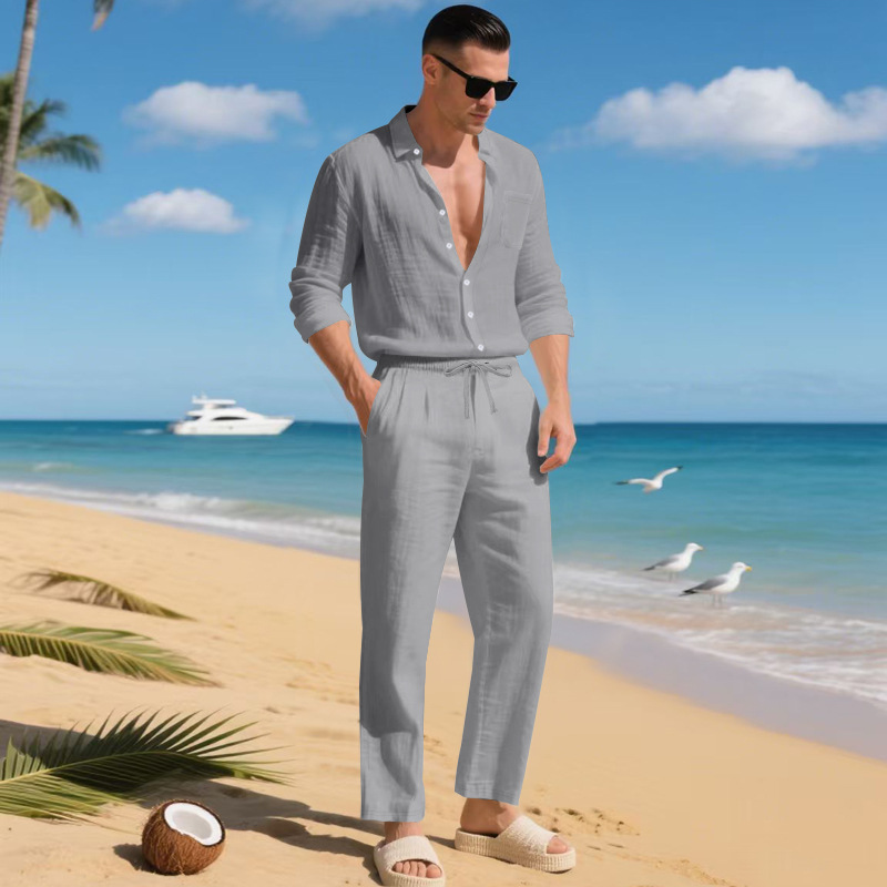 para hombre de lino camisa & pantalón Set