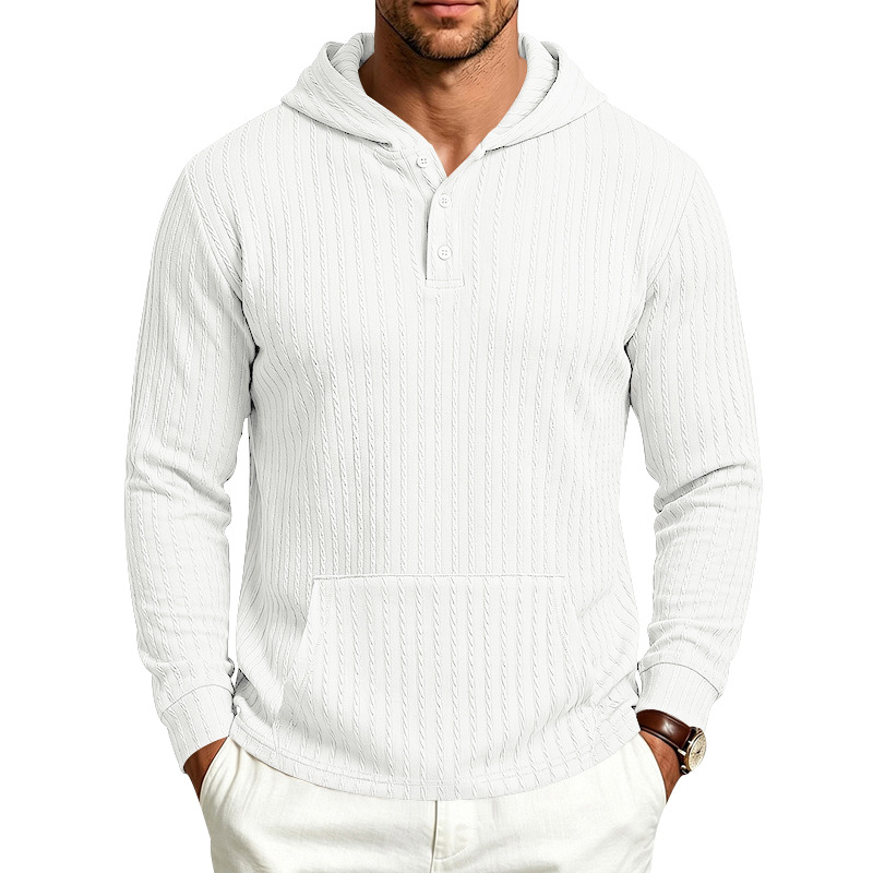 para hombre Hooded Henley de manga larga | Relaxed Textured Pockecamiseta
