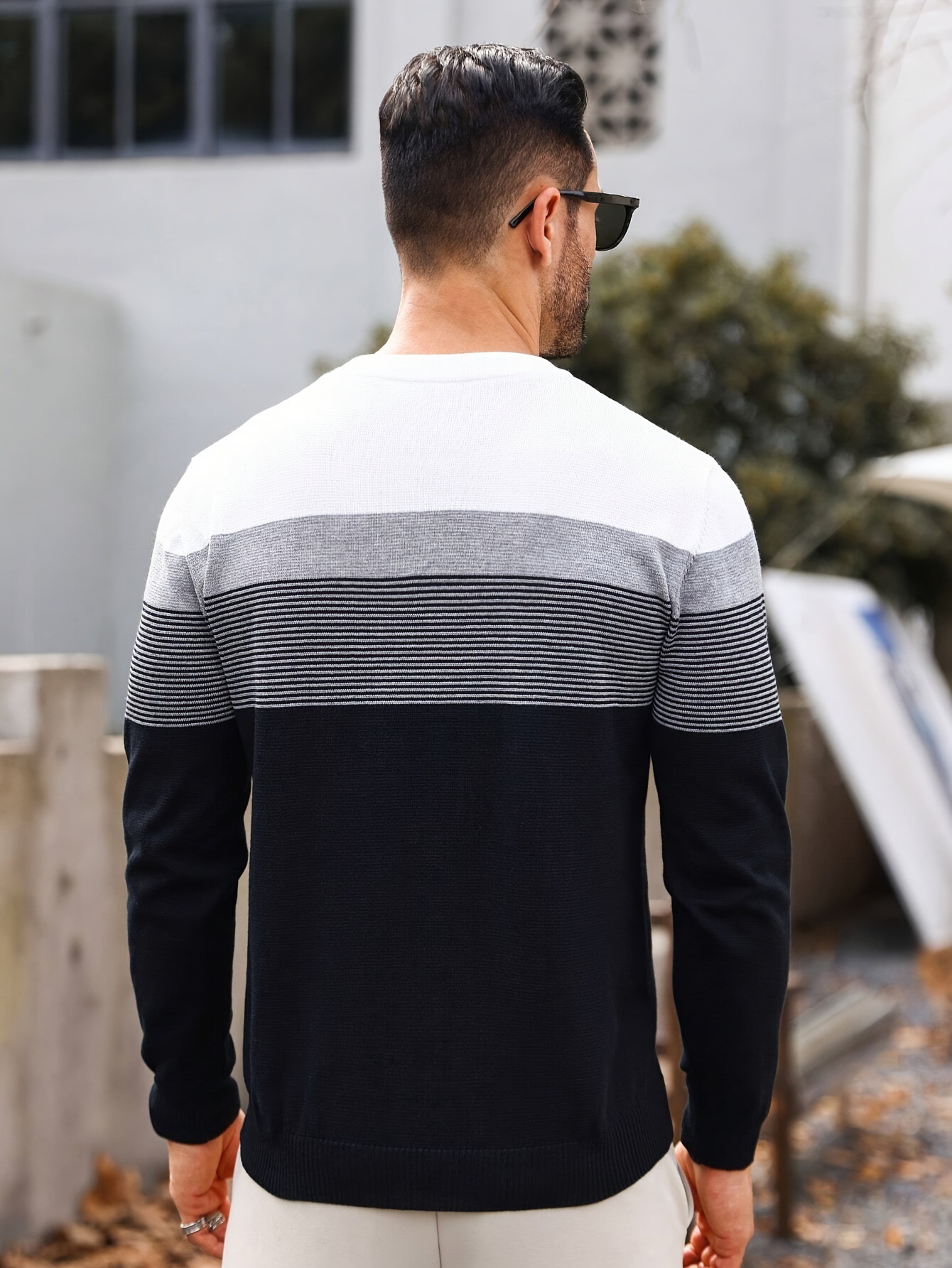 Casual rayas Round Neck tejido Sweater para hombre