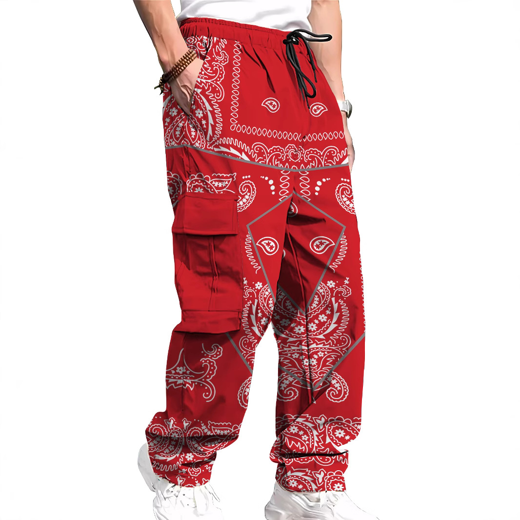 para hombre All-Over Print Cargo pantalón | Multi-Pocket Drawstring Trousers