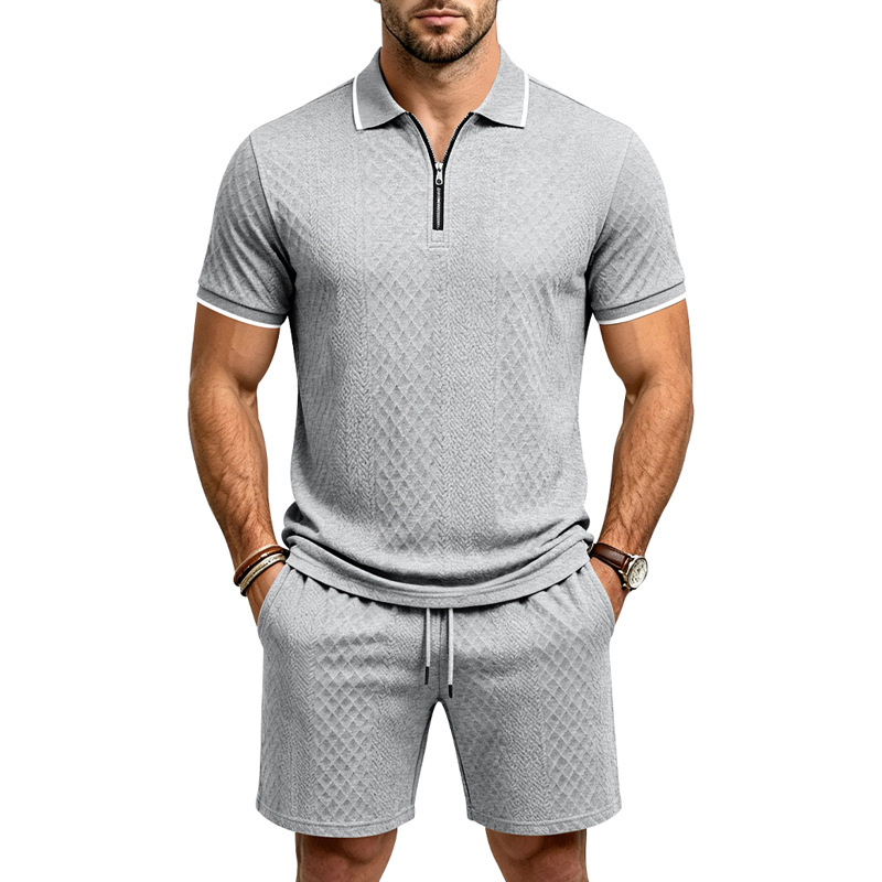 para hombre Jacquard camisa polo & shorts Set | Relaxed con cierre Commuter 2-Piece