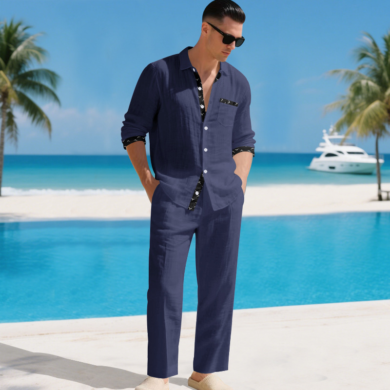 para hombre de manga larga camisa set