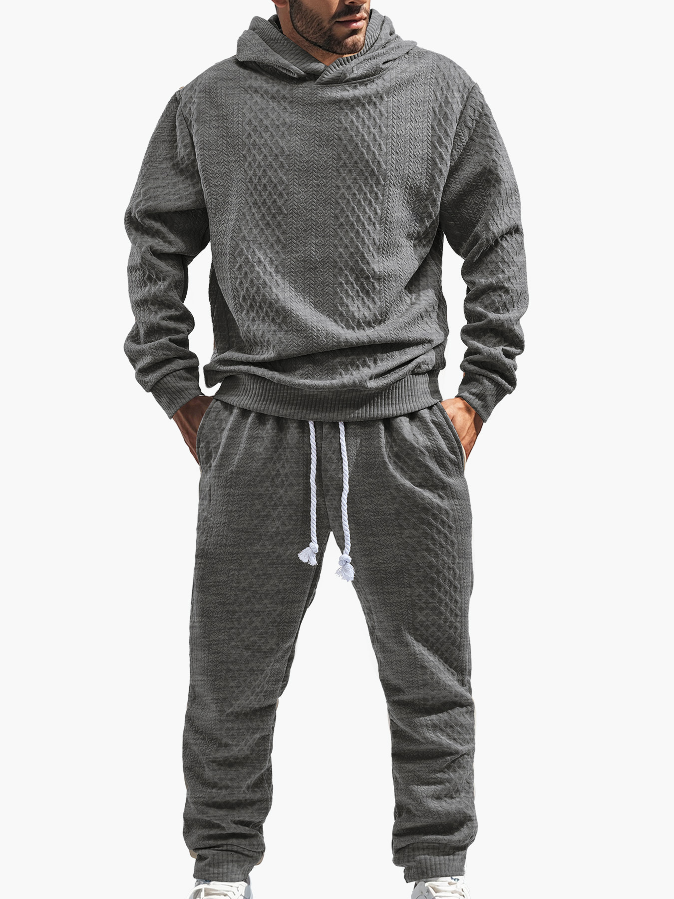 para hombre Relaxed de manga larga Jacquard sudadera con capucha & pantalón Set