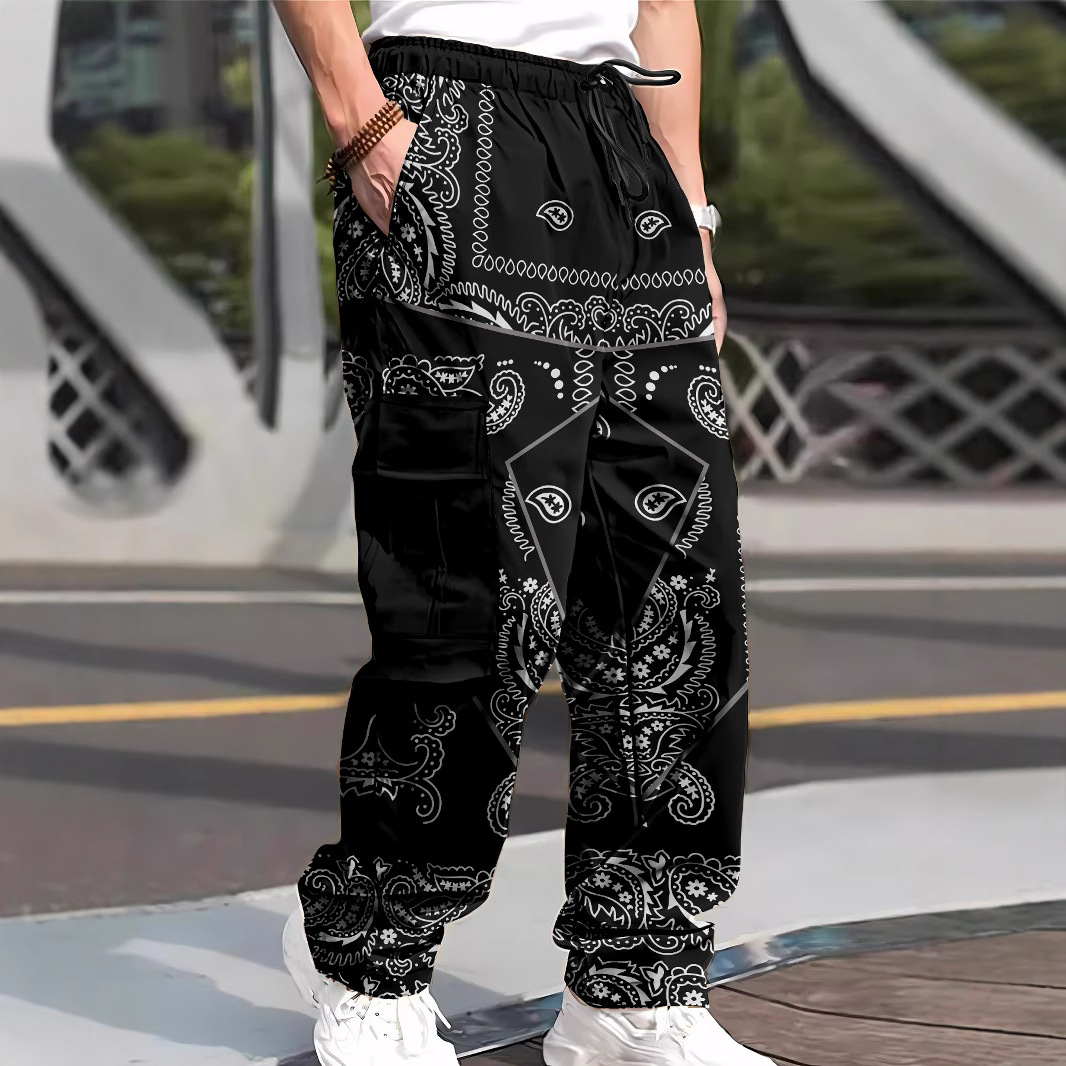 para hombre All-Over Print Cargo pantalón | Multi-Pocket Drawstring Trousers