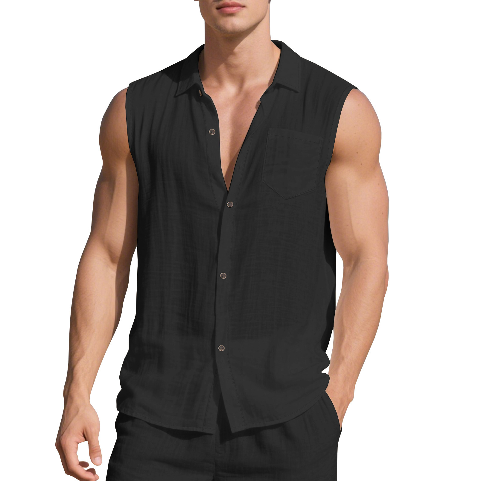 para hombre Sleeveless de lino camisa