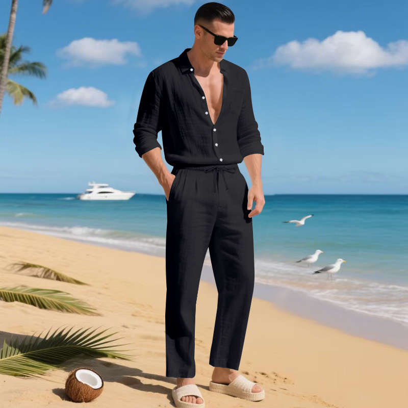 para hombre de lino camisa & pantalón Set
