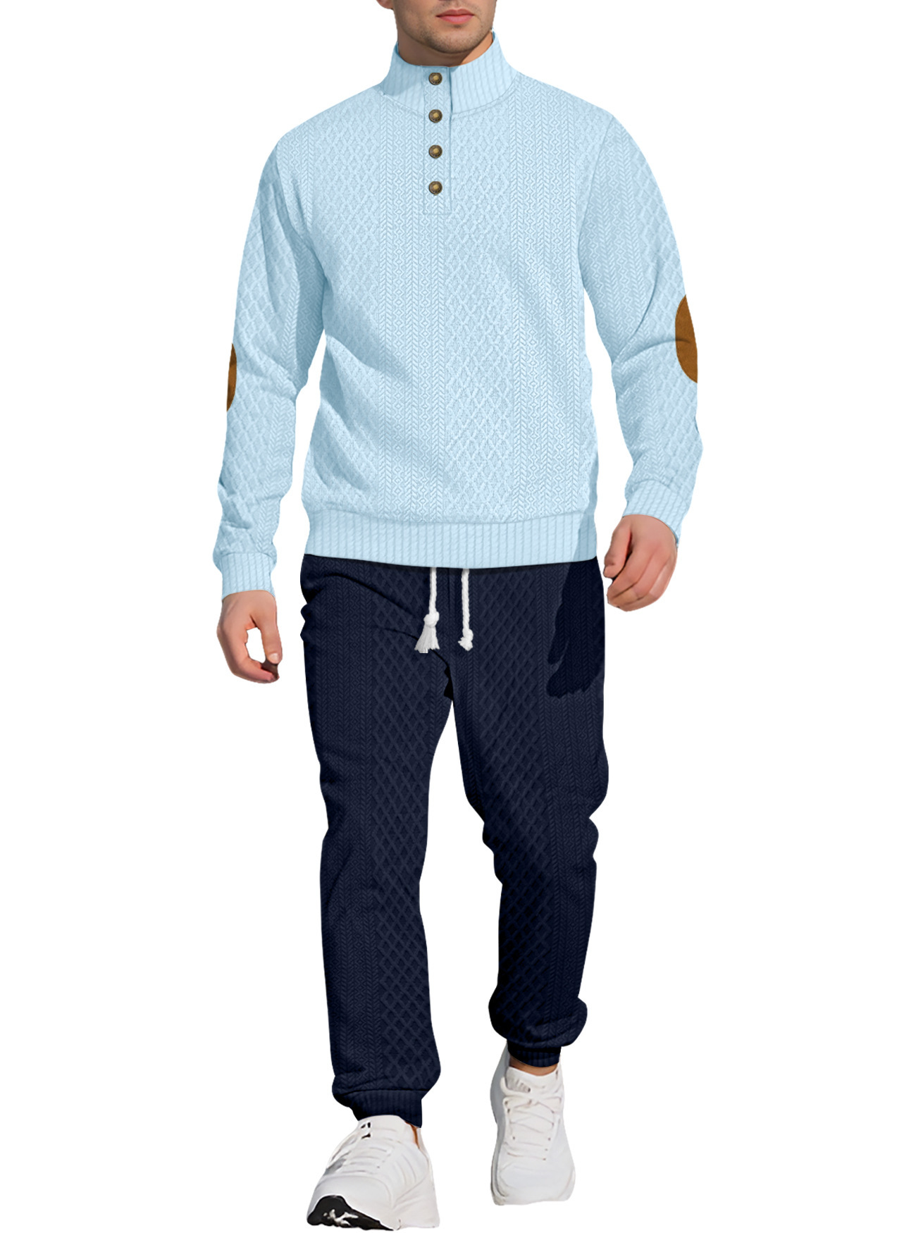 para hombre Stand Collar de manga larga Jacquard Sweacamiseta & pantalón Set