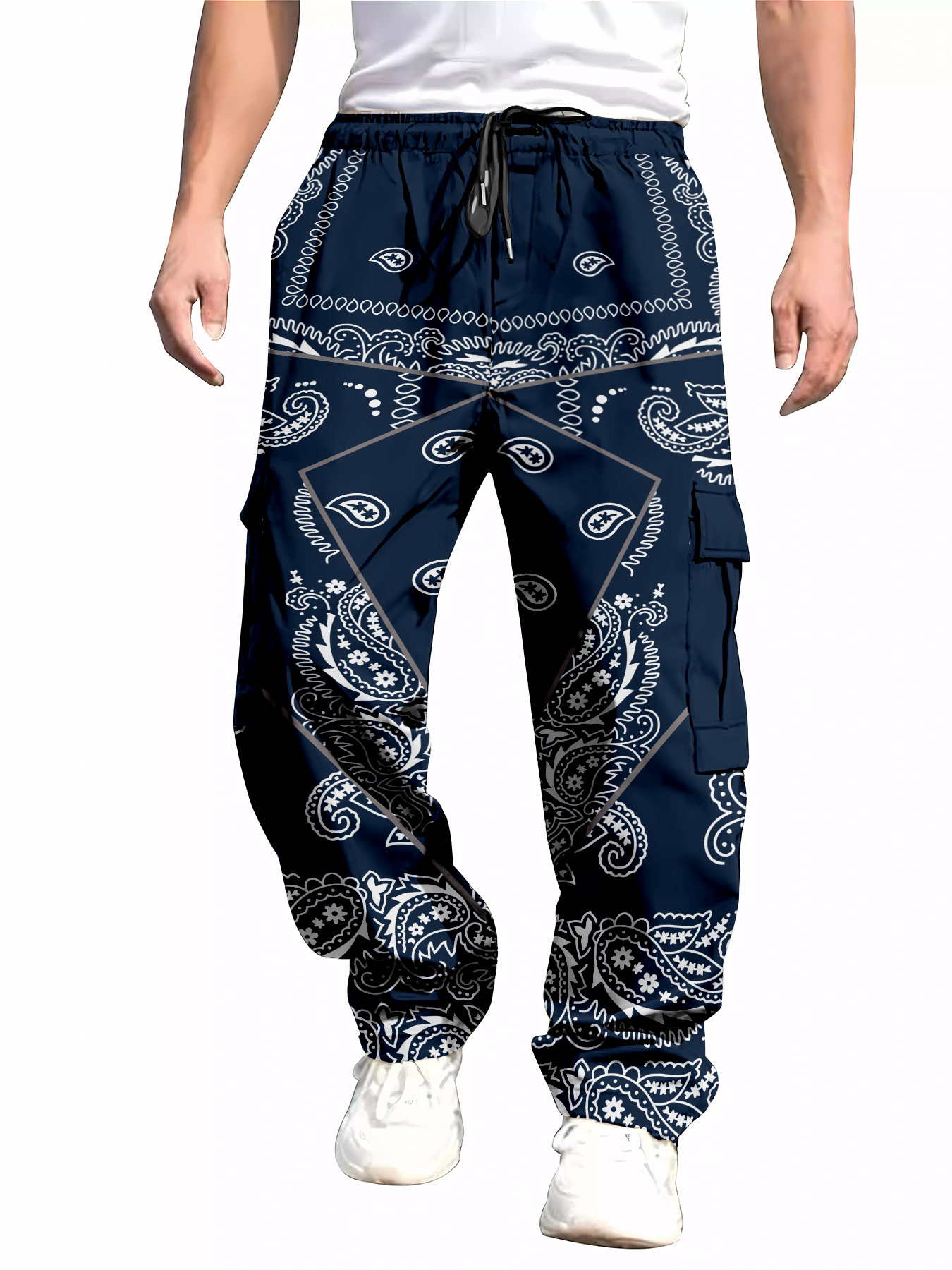 para hombre All-Over Print Cargo pantalón | Multi-Pocket Drawstring Trousers
