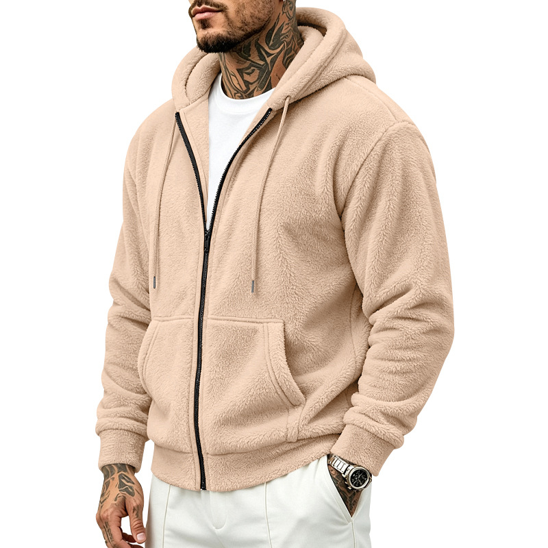 holgado-fitting double-sided Arctic fleece para hombre con cierre cardigan sudadera con capucha