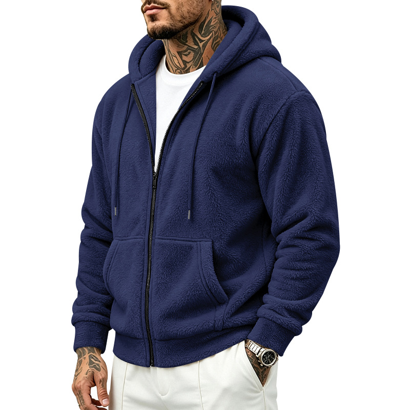 holgado-fitting double-sided Arctic fleece para hombre con cierre cardigan sudadera con capucha