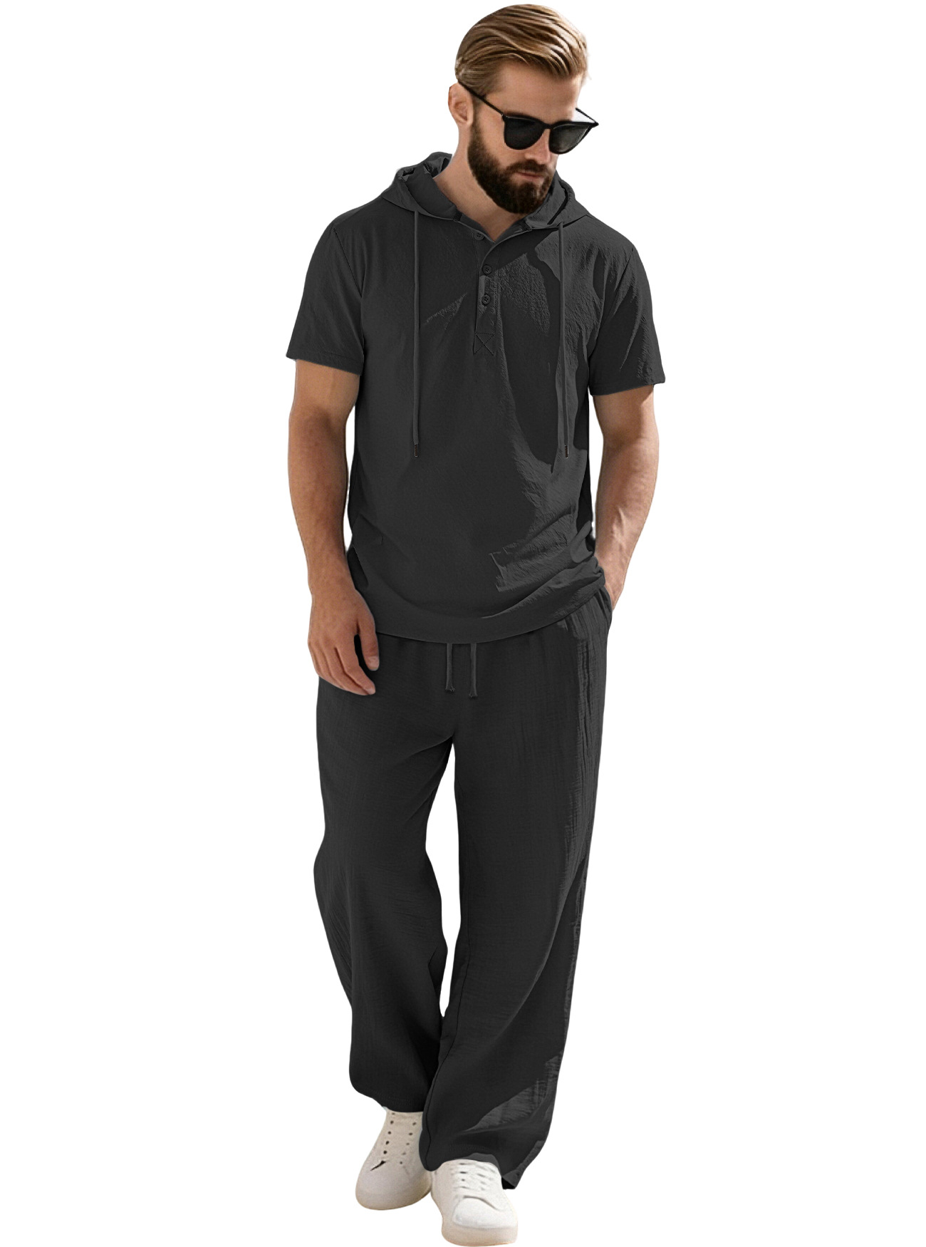 para hombre de manga corta sudadera con capucha & pantalón Set