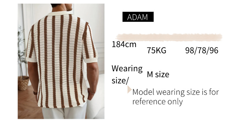 Camisa Openpara trabajo Vertical rayas tejido Polo Cardigan de manga corta para hombre
