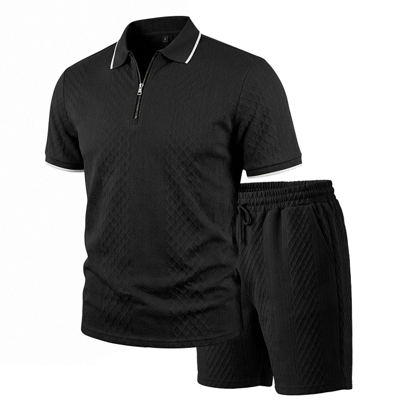 para hombre Jacquard camisa polo & shorts Set | Relaxed con cierre Commuter 2-Piece