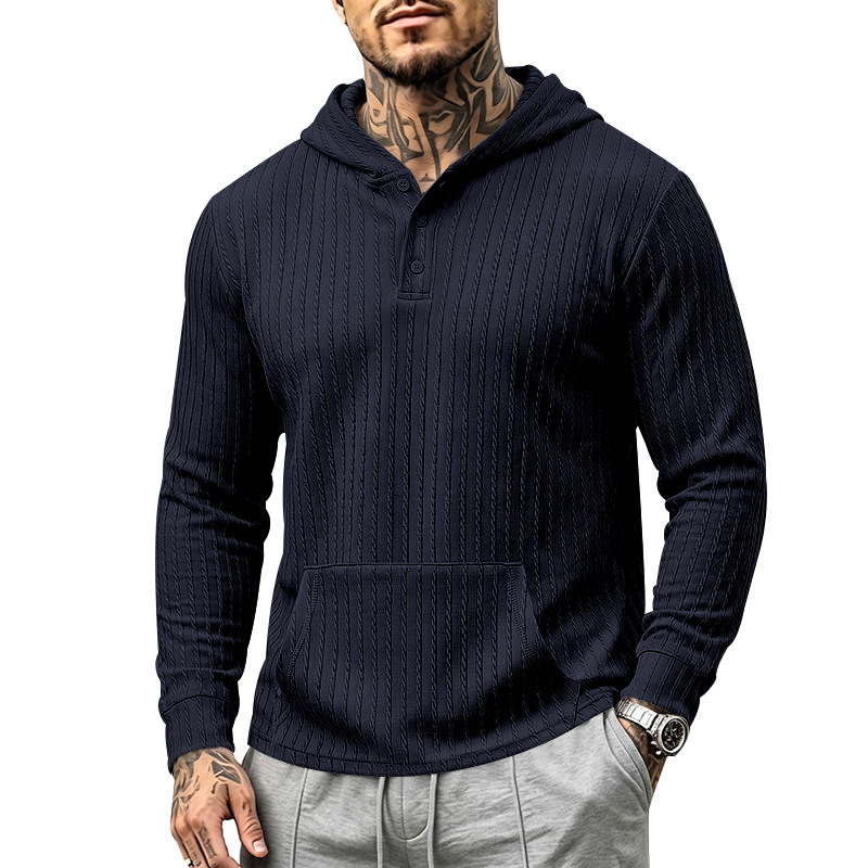 para hombre Hooded Henley de manga larga | Relaxed Textured Pockecamiseta