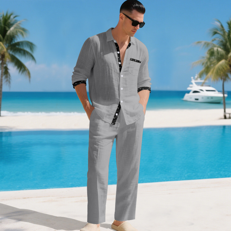 para hombre de manga larga camisa set