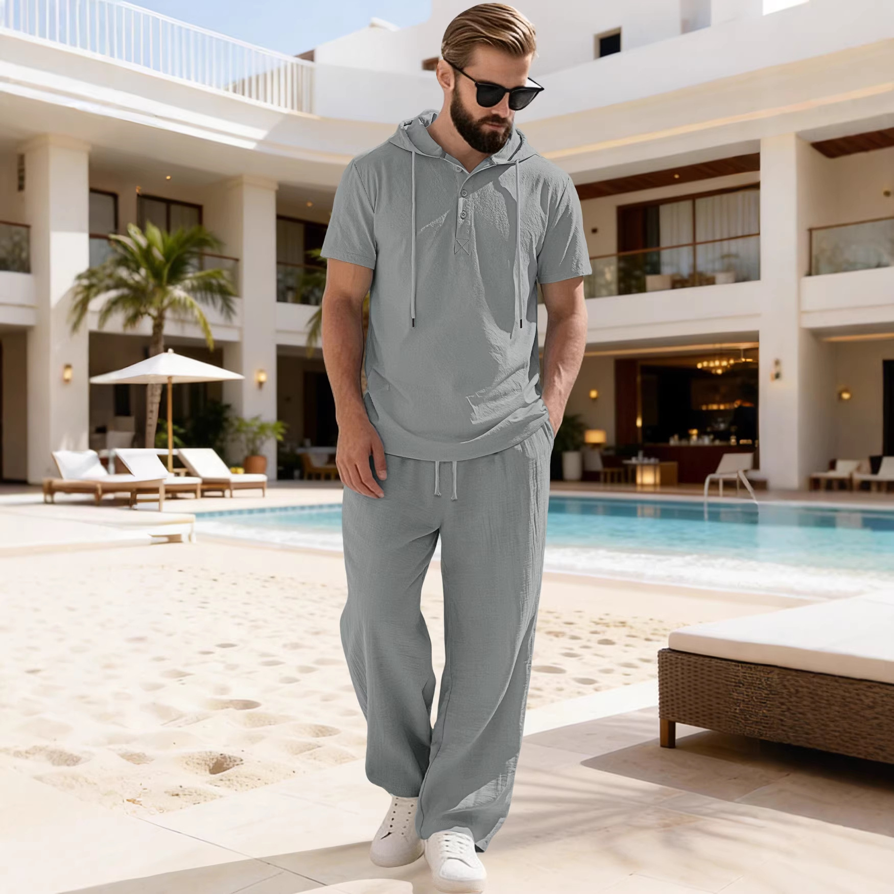 para hombre de manga corta sudadera con capucha & pantalón Set